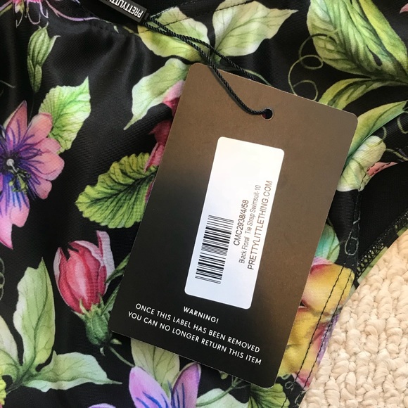 NEW Pretty Little Thing Black Floral Swimsuit - Picture 1 of 3